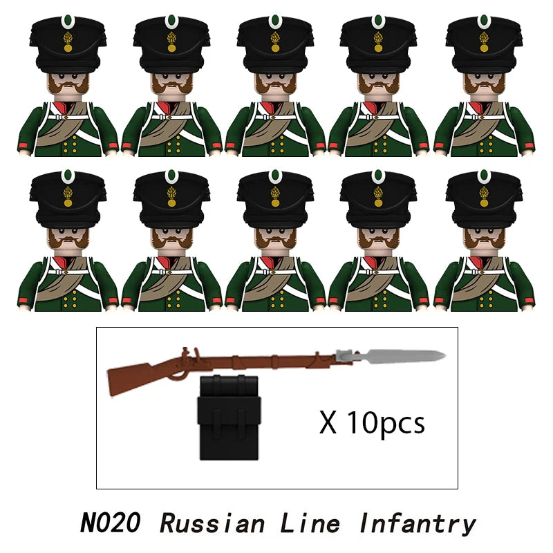 10pcs Napoleonic Wars Military Soldiers Building Blocks WW2 Mini Figures French British Fusilier Rifles Weapons Toys For Kids