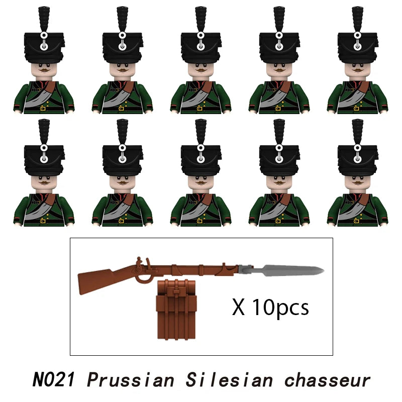 10pcs Napoleonic Wars Military Soldiers Building Blocks WW2 Mini Figures French British Fusilier Rifles Weapons Toys For Kids
