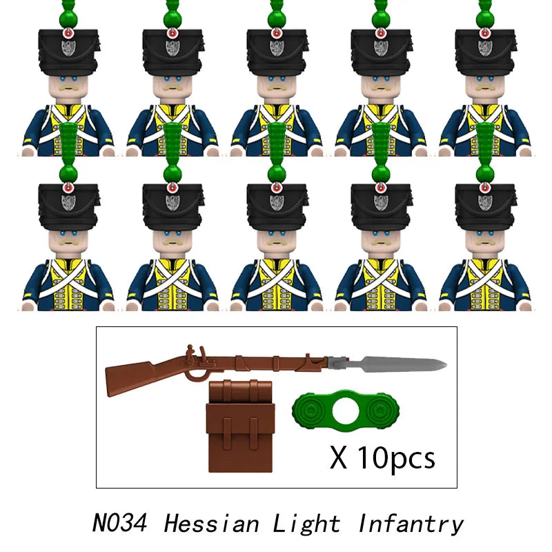 10pcs Napoleonic Wars Military Soldiers Building Blocks WW2 Mini Figures French British Fusilier Rifles Weapons Toys For Kids