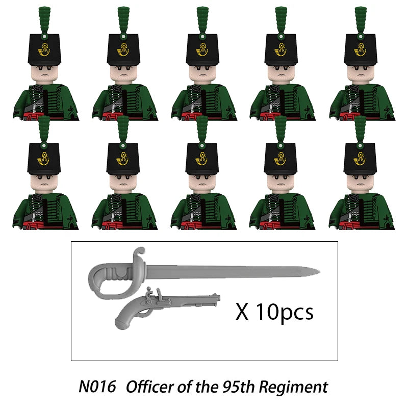 10pcs Napoleonic Wars Military Soldiers Building Blocks WW2 Mini Figures French British Fusilier Rifles Weapons Toys For Kids