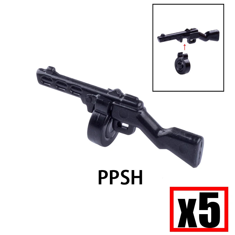 WW2 Military Soldier Accessories Weapons Building Blocks German USA Soviet Gun Mini Models 98k PPSH BAR Bricks Toys Kids Gift