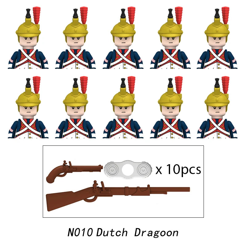10pcs Napoleonic Wars Military Soldiers Building Blocks WW2 Mini Figures French British Fusilier Rifles Weapons Toys For Kids