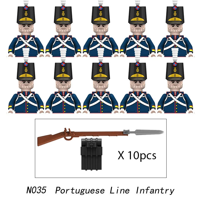 10pcs Napoleonic Wars Military Soldiers Building Blocks WW2 Mini Figures French British Fusilier Rifles Weapons Toys For Kids