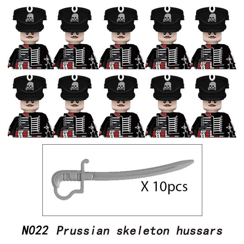 10pcs Napoleonic Wars Military Soldiers Building Blocks WW2 Mini Figures French British Fusilier Rifles Weapons Toys For Kids