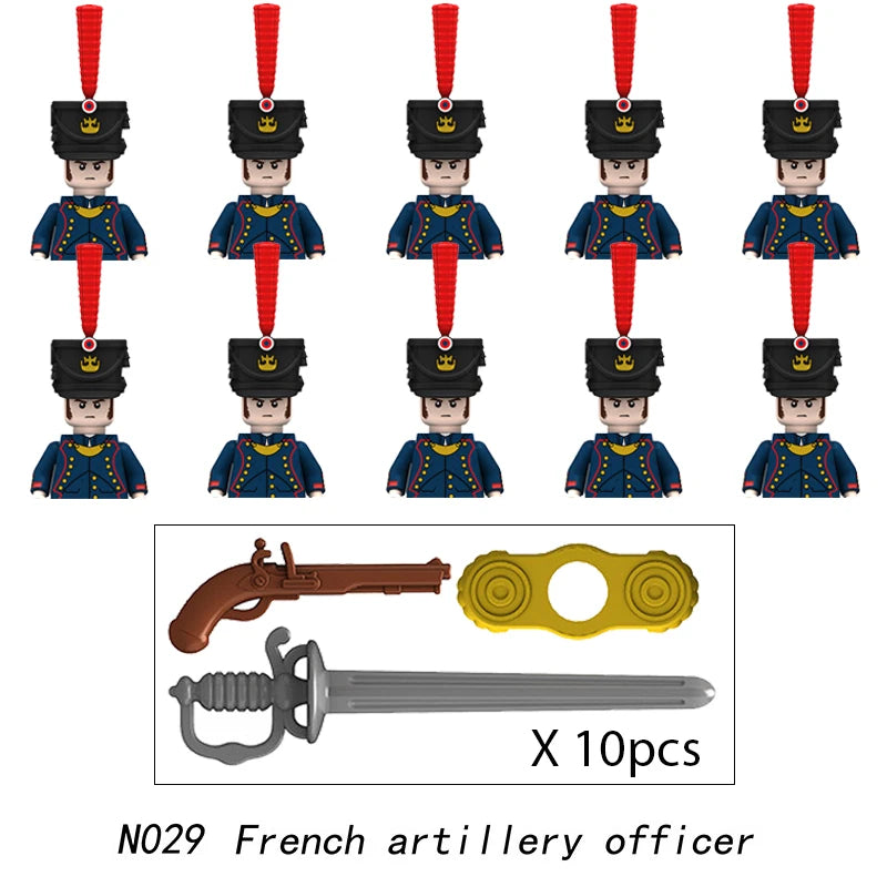 10pcs Napoleonic Wars Military Soldiers Building Blocks WW2 Mini Figures French British Fusilier Rifles Weapons Toys For Kids