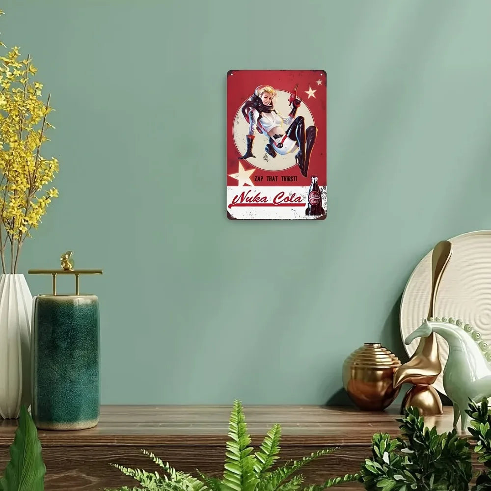 1pc Nuka Cola "Zap That Thirst" Fallout Vintage Metal Wall Art Sign - Retro Decorative Sign for Home, Office, or Bar