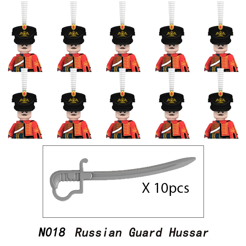 10pcs Napoleonic Wars Military Soldiers Building Blocks WW2 Mini Figures French British Fusilier Rifles Weapons Toys For Kids