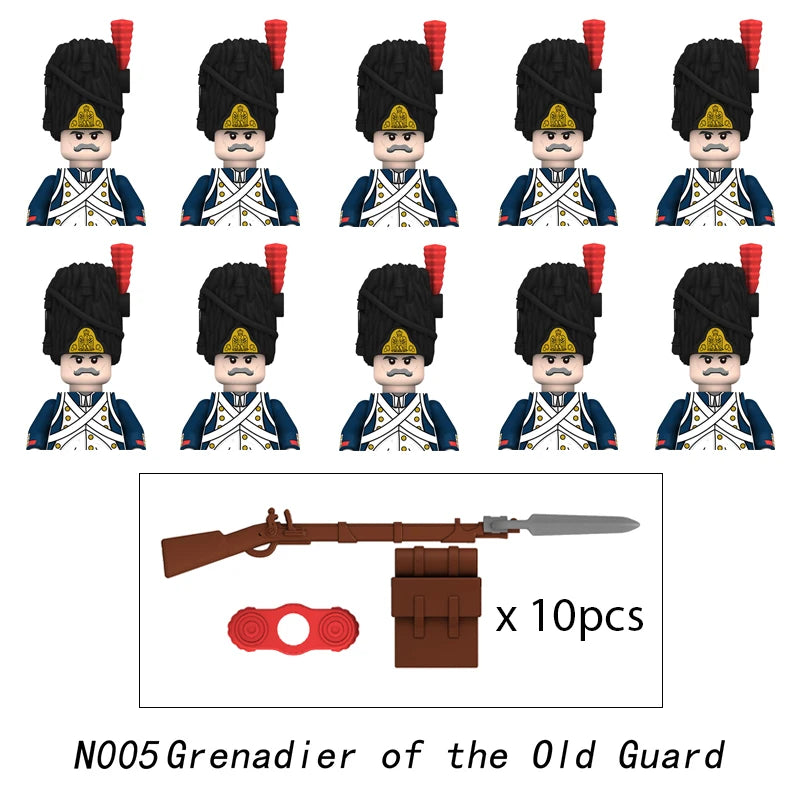 10pcs Napoleonic Wars Military Soldiers Building Blocks WW2 Mini Figures French British Fusilier Rifles Weapons Toys For Kids