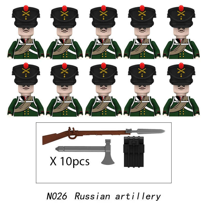 10pcs Napoleonic Wars Military Soldiers Building Blocks WW2 Mini Figures French British Fusilier Rifles Weapons Toys For Kids