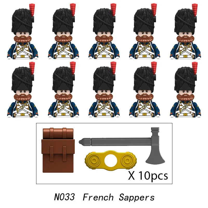 10pcs Napoleonic Wars Military Soldiers Building Blocks WW2 Mini Figures French British Fusilier Rifles Weapons Toys For Kids