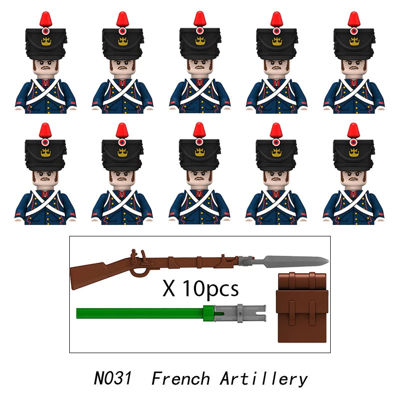 10pcs Napoleonic Wars Military Soldiers Building Blocks WW2 Mini Figures French British Fusilier Rifles Weapons Toys For Kids