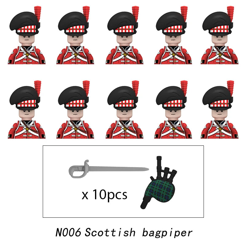 10pcs Napoleonic Wars Military Soldiers Building Blocks WW2 Mini Figures French British Fusilier Rifles Weapons Toys For Kids