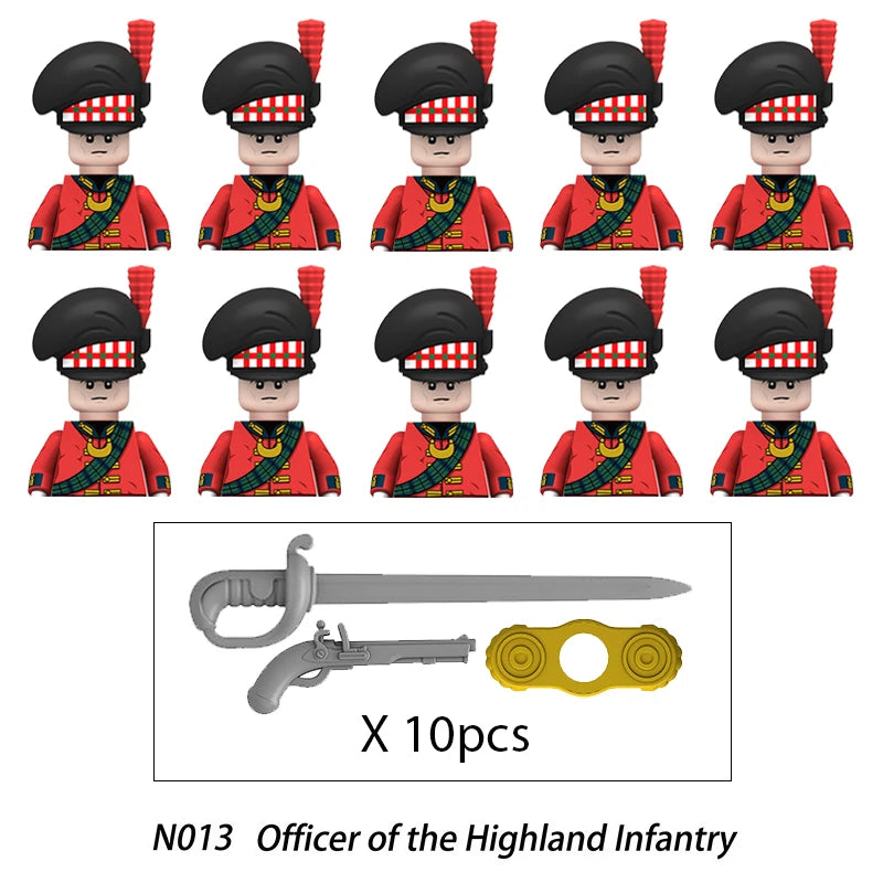 10pcs Napoleonic Wars Military Soldiers Building Blocks WW2 Mini Figures French British Fusilier Rifles Weapons Toys For Kids