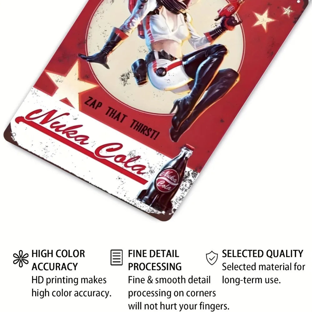 1pc Nuka Cola "Zap That Thirst" Fallout Vintage Metal Wall Art Sign - Retro Decorative Sign for Home, Office, or Bar