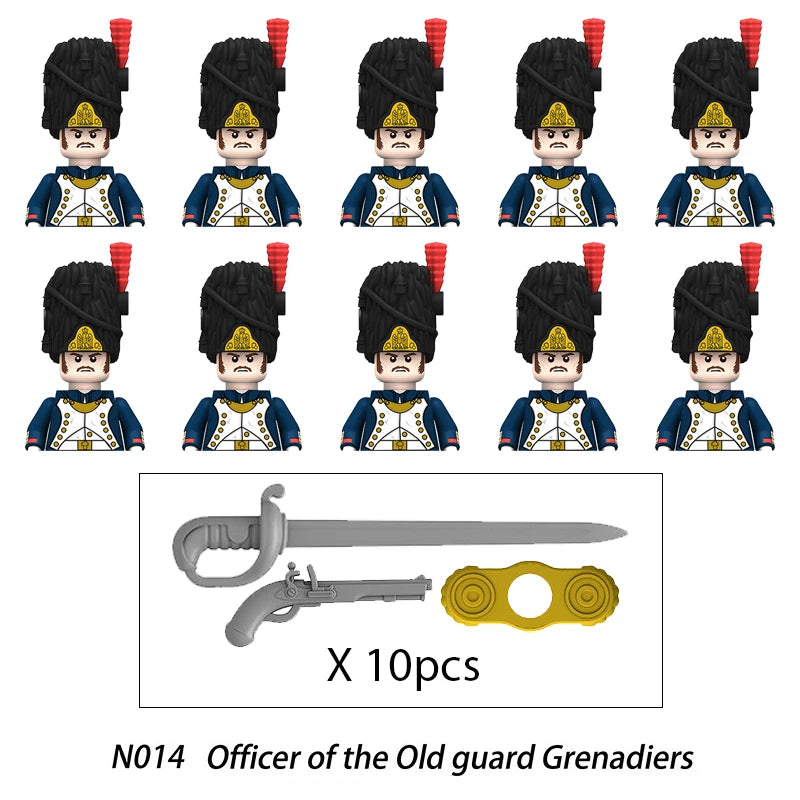 10pcs Napoleonic Wars Military Soldiers Building Blocks WW2 Mini Figures French British Fusilier Rifles Weapons Toys For Kids