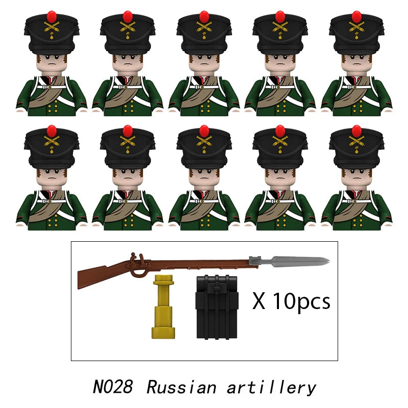 10pcs Napoleonic Wars Military Soldiers Building Blocks WW2 Mini Figures French British Fusilier Rifles Weapons Toys For Kids