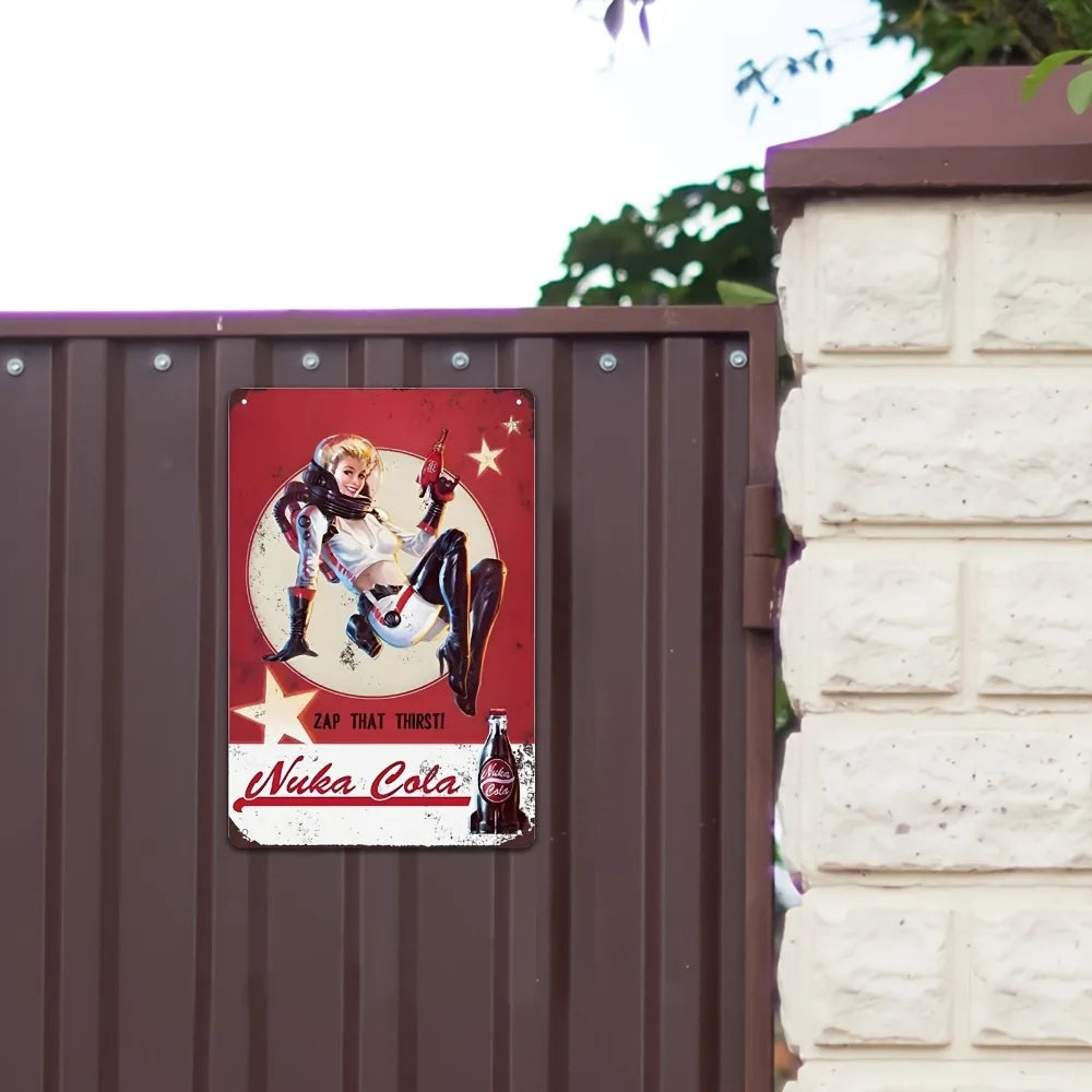 1pc Nuka Cola "Zap That Thirst" Fallout Vintage Metal Wall Art Sign - Retro Decorative Sign for Home, Office, or Bar