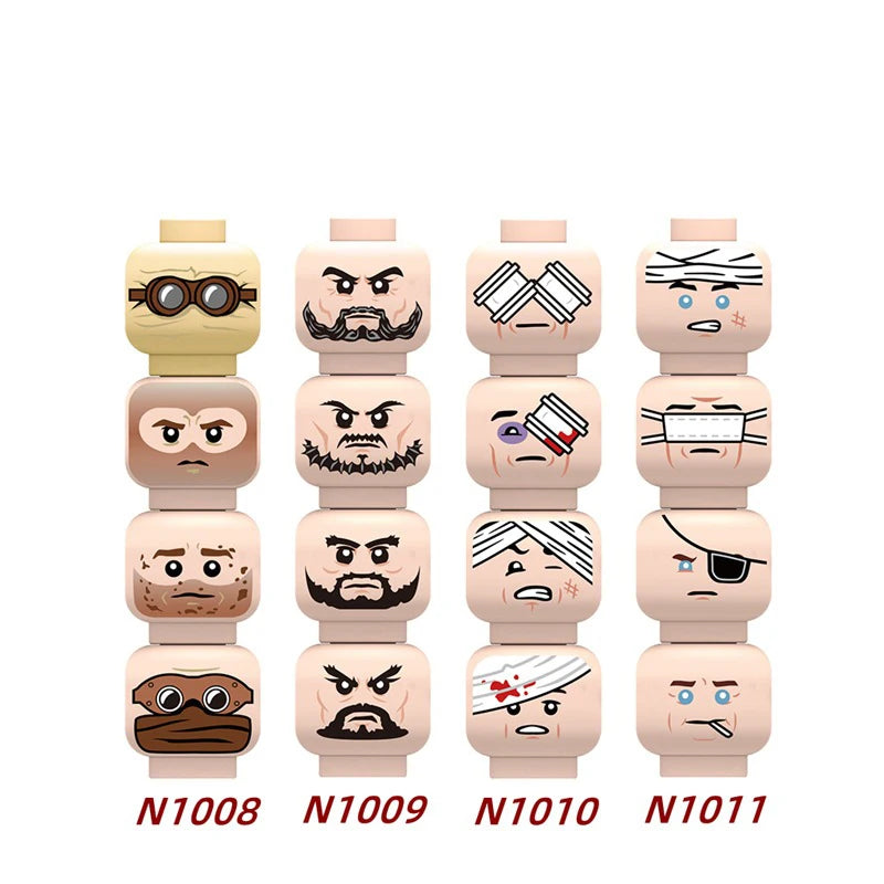 MOC City Expression Series Building Blocks Movie Soldier Figures Injured Hero Man Head Headwear Accessories Halloween Toys Gifts