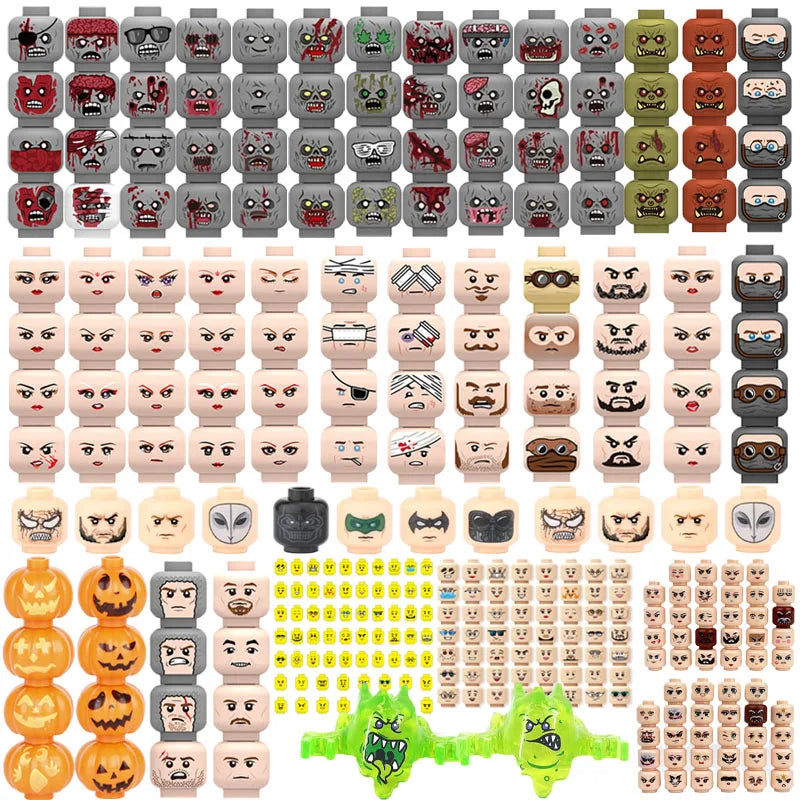 MOC City Expression Series Building Blocks Movie Soldier Figures Injured Hero Man Head Headwear Accessories Halloween Toys Gifts