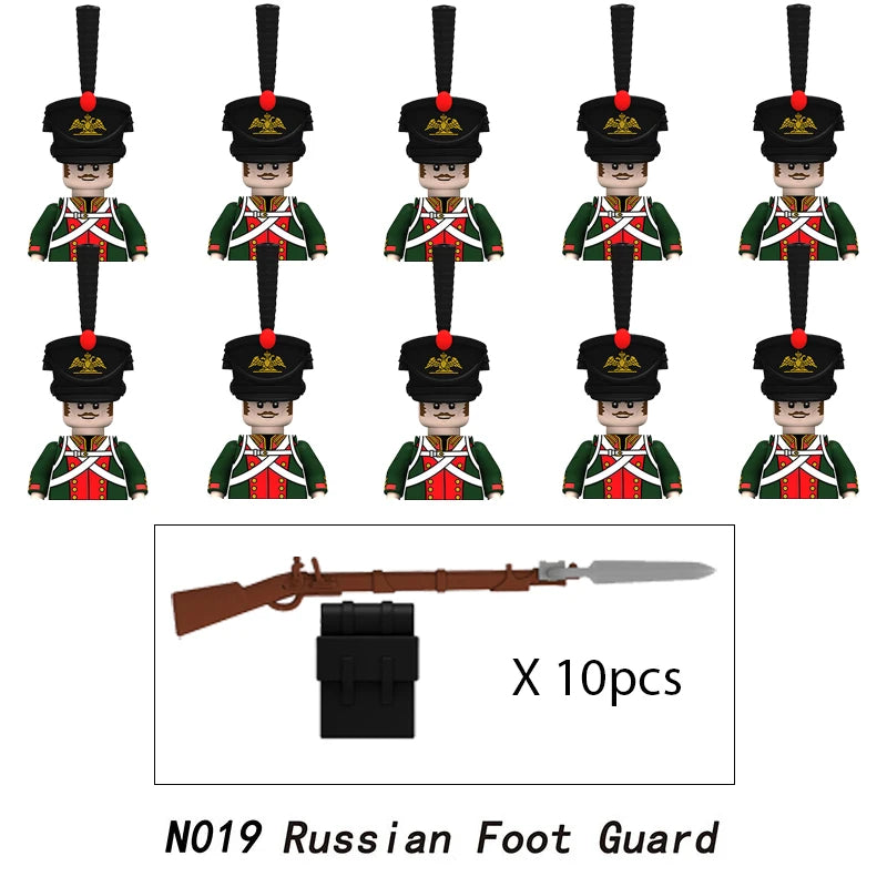 10pcs Napoleonic Wars Military Soldiers Building Blocks WW2 Mini Figures French British Fusilier Rifles Weapons Toys For Kids