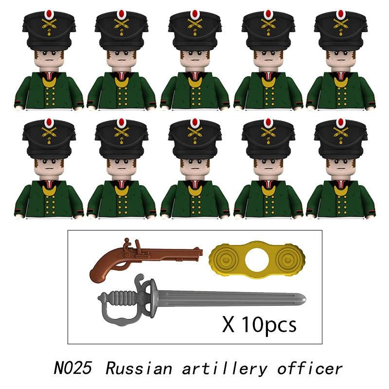 10pcs Napoleonic Wars Military Soldiers Building Blocks WW2 Mini Figures French British Fusilier Rifles Weapons Toys For Kids
