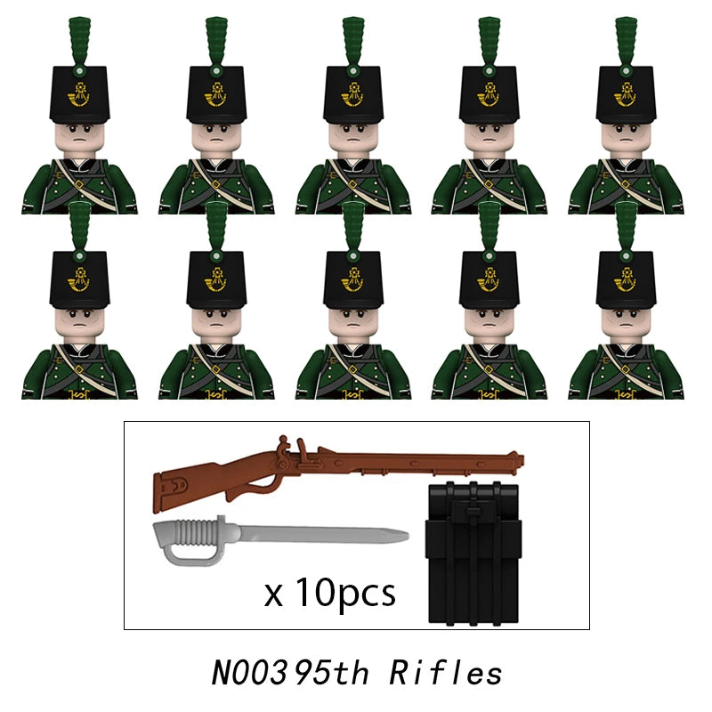 10pcs Napoleonic Wars Military Soldiers Building Blocks WW2 Mini Figures French British Fusilier Rifles Weapons Toys For Kids