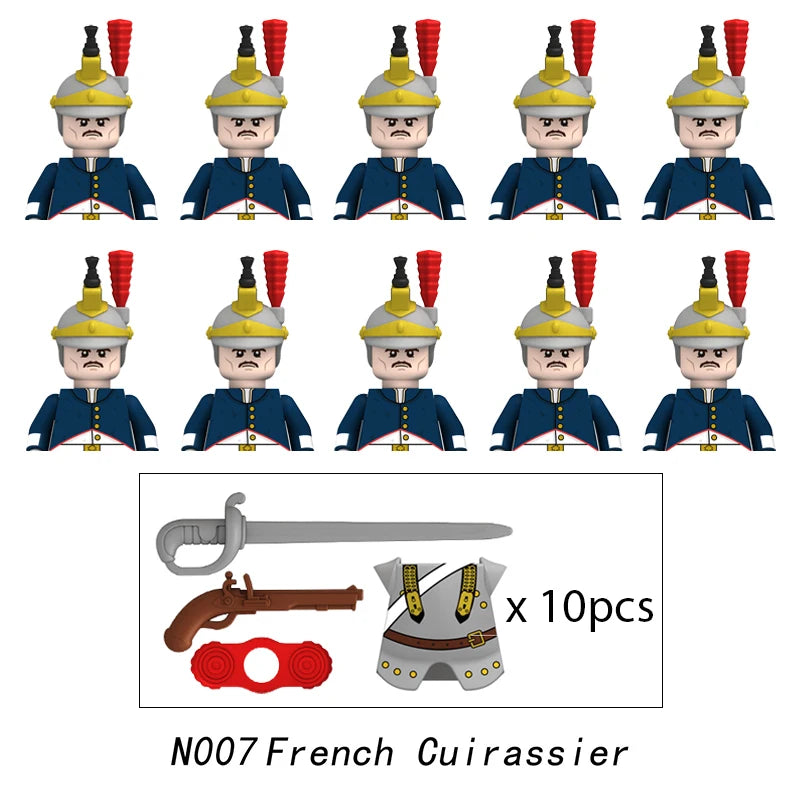 10pcs Napoleonic Wars Military Soldiers Building Blocks WW2 Mini Figures French British Fusilier Rifles Weapons Toys For Kids