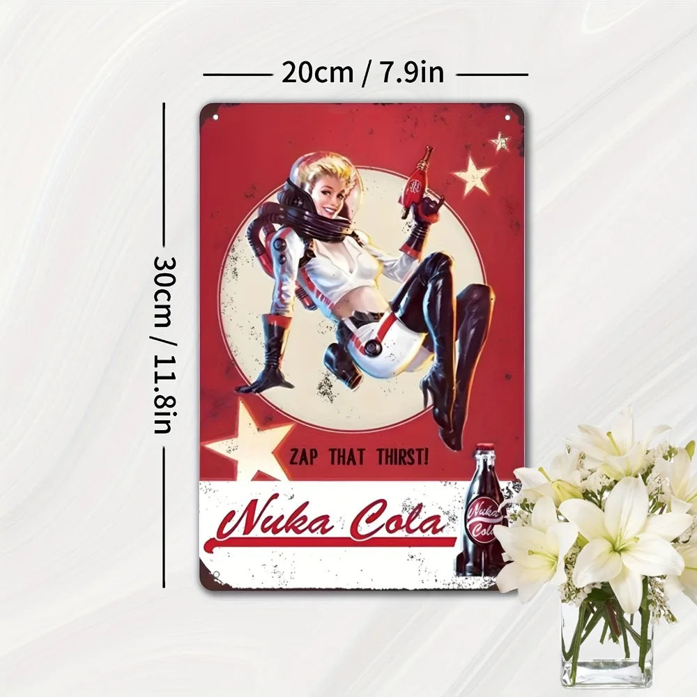 1pc Nuka Cola "Zap That Thirst" Fallout Vintage Metal Wall Art Sign - Retro Decorative Sign for Home, Office, or Bar