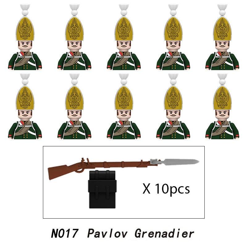 10pcs Napoleonic Wars Military Soldiers Building Blocks WW2 Mini Figures French British Fusilier Rifles Weapons Toys For Kids
