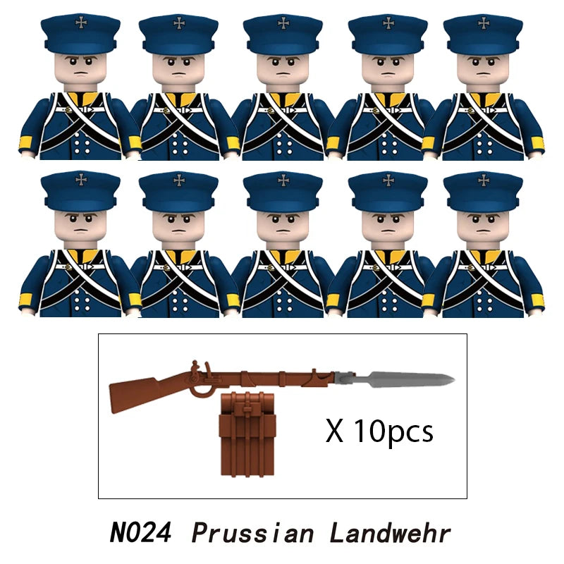 10pcs Napoleonic Wars Military Soldiers Building Blocks WW2 Mini Figures French British Fusilier Rifles Weapons Toys For Kids