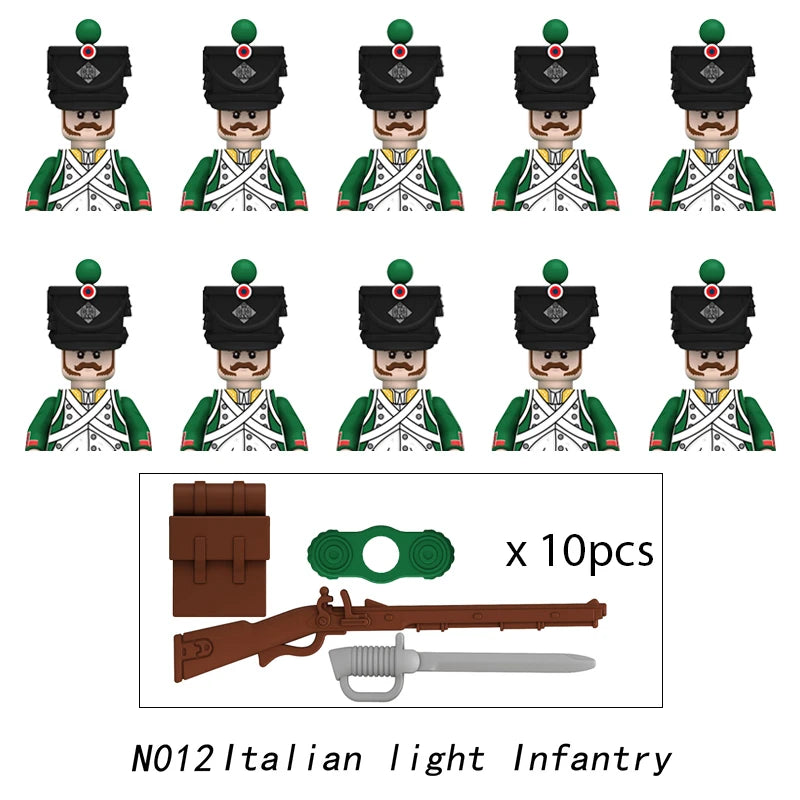 10pcs Napoleonic Wars Military Soldiers Building Blocks WW2 Mini Figures French British Fusilier Rifles Weapons Toys For Kids