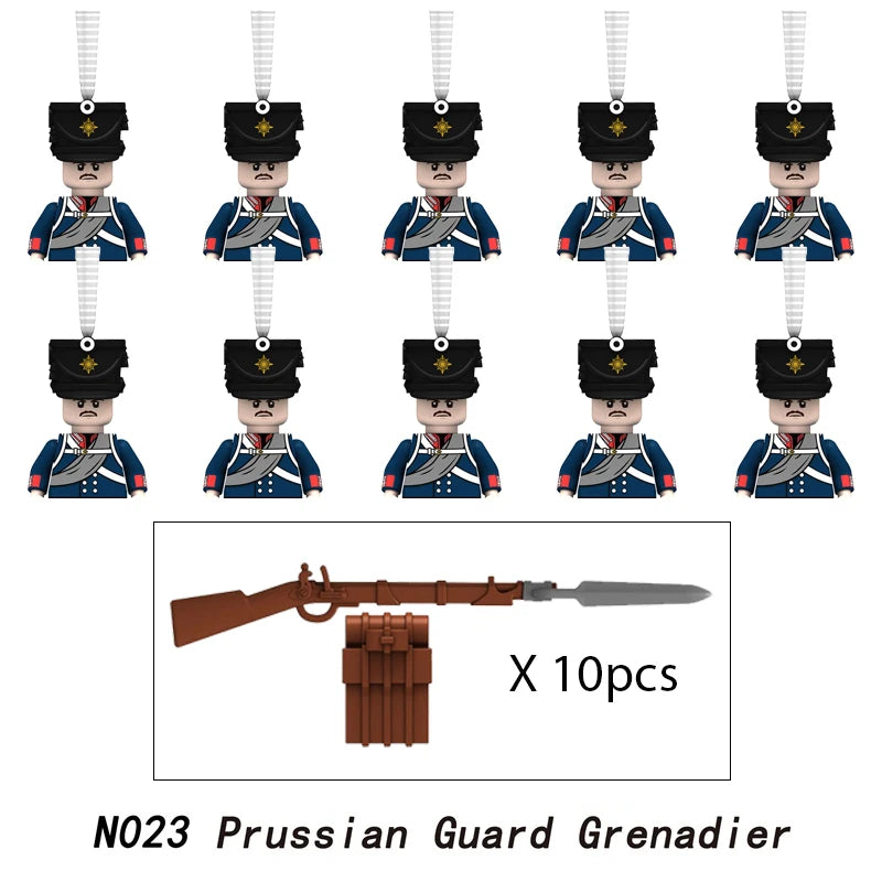 10pcs Napoleonic Wars Military Soldiers Building Blocks WW2 Mini Figures French British Fusilier Rifles Weapons Toys For Kids