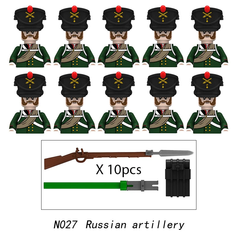 10pcs Napoleonic Wars Military Soldiers Building Blocks WW2 Mini Figures French British Fusilier Rifles Weapons Toys For Kids