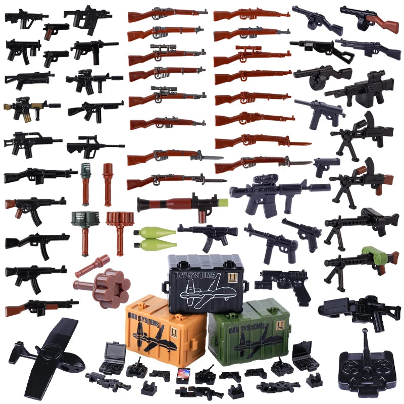WW2 Military Soldier Accessories Weapons Building Blocks German USA Soviet Gun Mini Models 98k PPSH BAR Bricks Toys Kids Gift