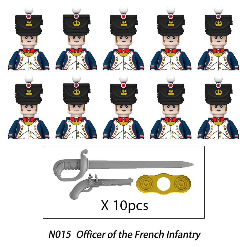 10pcs Napoleonic Wars Military Soldiers Building Blocks WW2 Mini Figures French British Fusilier Rifles Weapons Toys For Kids