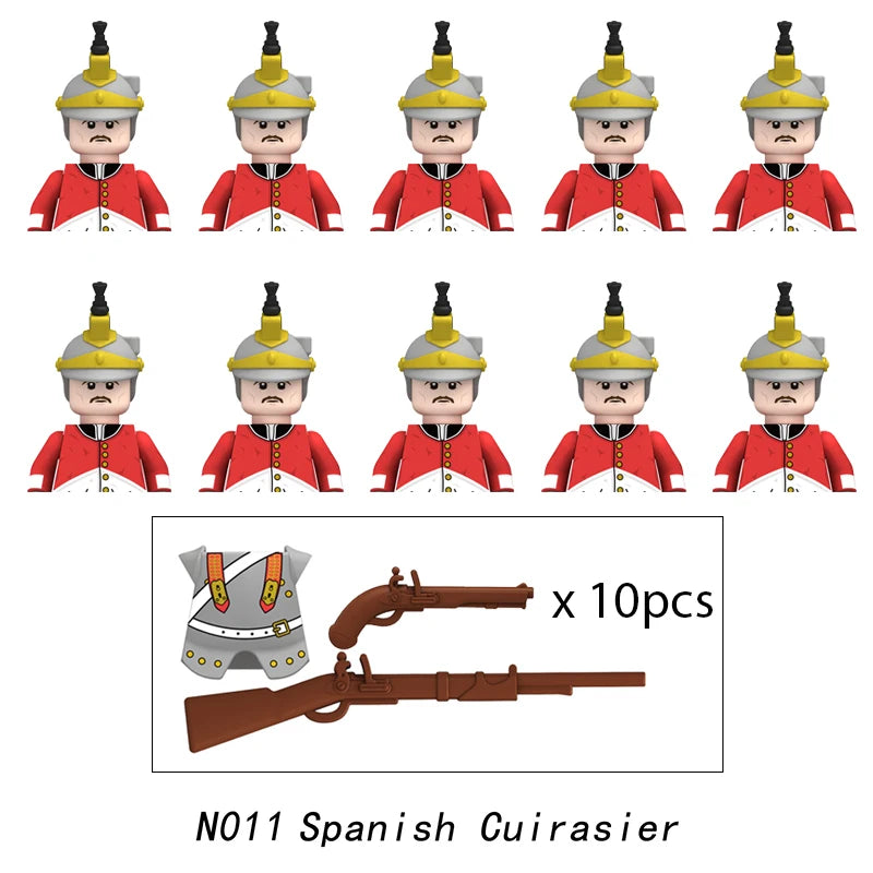 10pcs Napoleonic Wars Military Soldiers Building Blocks WW2 Mini Figures French British Fusilier Rifles Weapons Toys For Kids
