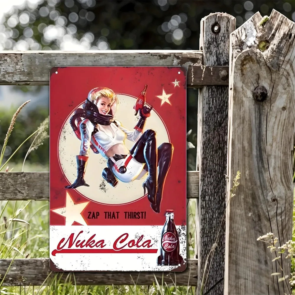 1pc Nuka Cola "Zap That Thirst" Fallout Vintage Metal Wall Art Sign - Retro Decorative Sign for Home, Office, or Bar
