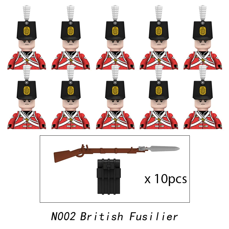 10pcs Napoleonic Wars Military Soldiers Building Blocks WW2 Mini Figures French British Fusilier Rifles Weapons Toys For Kids